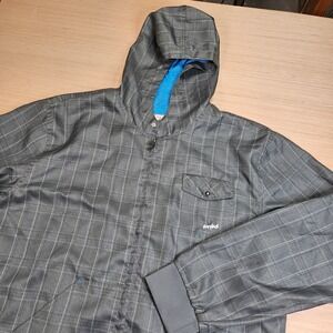 Surplus Full Zip Hooded Jacket Mens XL‎ Gray Plaid Windbreaker Mesh Lined Surf